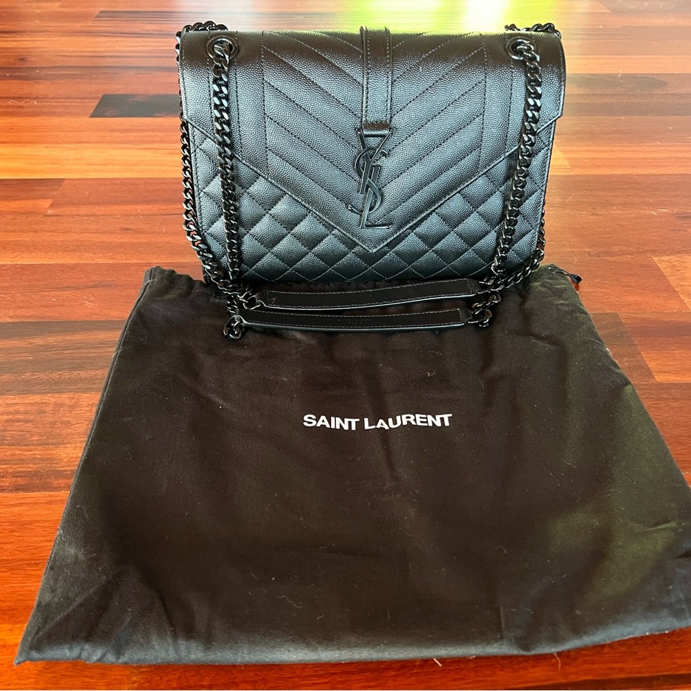 Saint Laurent 2023 Tri-Quilt Envelope Chain Shoulder Bag Crossbody - Medium